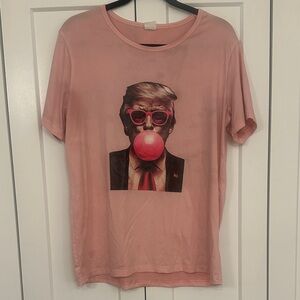 Pink Short Sleeve Graphic Tee - Bubblegum Portrait of President Trump